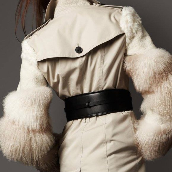 5K Burberry London runway aviator trench coat fox lamb fur quilted plaid US 2 4 - Picture 4 of 17